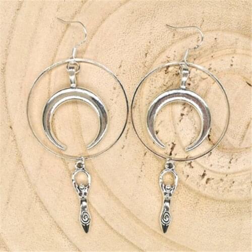 Vintage Moon Goddess Earrings, Gothic Hoop Earrings, Punk Witch Big Earrings, Sun Goddess Accessories Celestial Jewelry