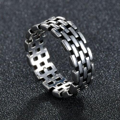 Vintage Elegant Silvery Color Punk Watchband Link Chain Ring For Men Trend Jewelry Gift Party Anillos Para Hombre