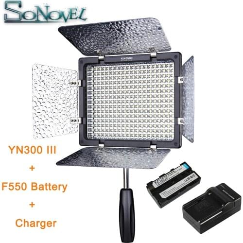 YongNuo YN300 III YN-300 lIl 3200K-5500K Pro LED Video Light NP-F550 Battery & Charger for Sony Canon Nikon Camera DC Camcorder
