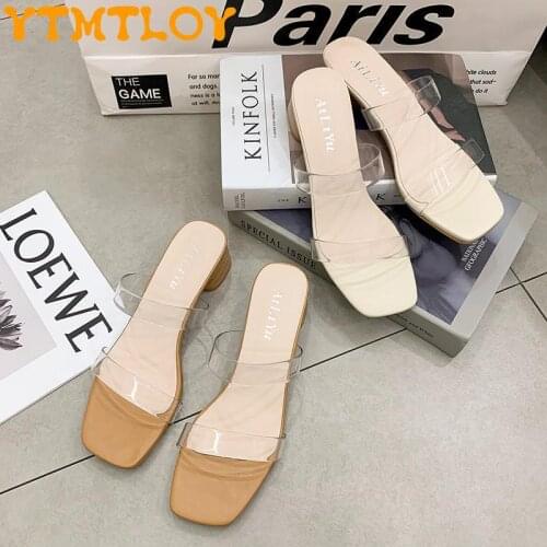 Super Fire Sandals For Women To Wear 2021 Summer New Transparent Thick With Fairy Style French One-word Slippers Ins Tide