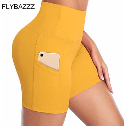 Women High Waist Yoga Shorts Quick Dry Elastic Gym Jogging Running Short Sports Pocket Push Up Hip Fitness Workout Short Legging