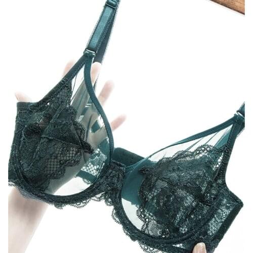 Transparent bras for women ultra thin lace floral bralette plus size breast brassiere girl top bh girl minimizer push up 36 BC