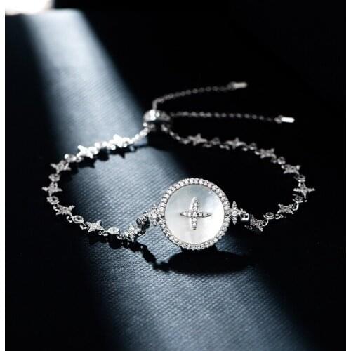 S925 Sterling Silver Pull-out Chain Bracelet Exquisite Mosaic AAA+ CZ Crystals Stars Shell Style Bangle&Bracelet For Women