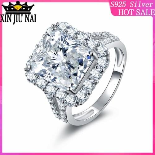 Square Jewelry 925 Sterling Silver Princess Cut 5A Cubic Zirconia Pave CZ Eternity Women Wedding Engagement Band Ring for Lovers