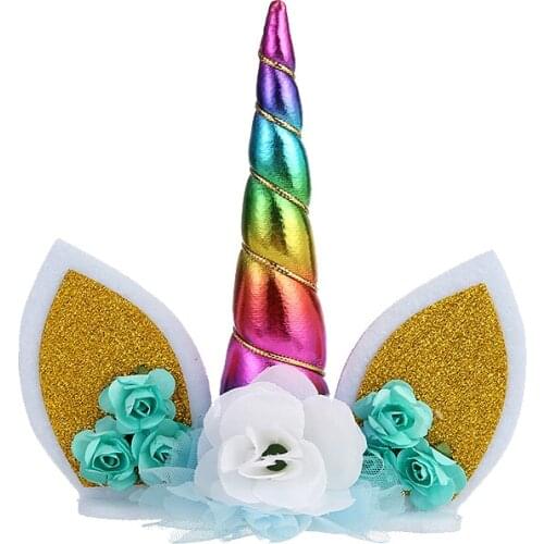Golden Pink Unicorn Party Horn Cake Topper Childrens Birthday Cake Decoration Tool Girl Birthday Gift Disposable Supplies