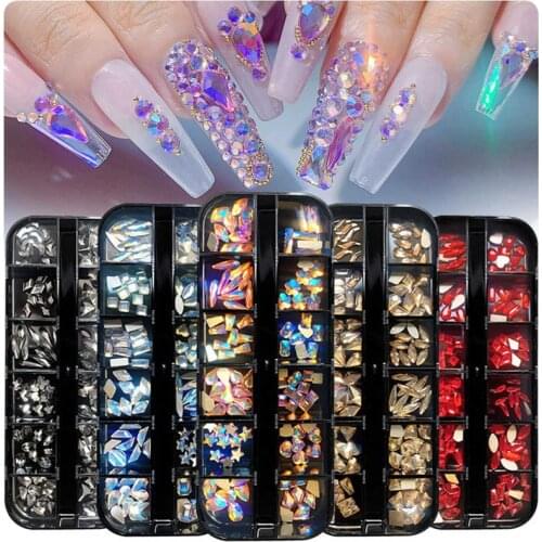 1 Box Mixed Shape Nail Rhinestones AB Flat Back Geometric Shpae Crystal Diamonds 3D Manicure Charms Jewelry Nail Art Decoration