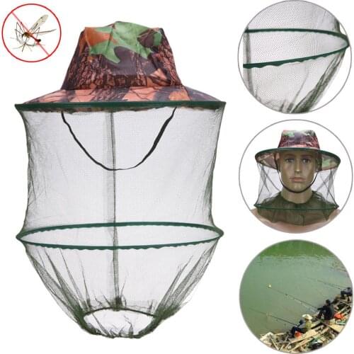 1PCS Camouflage outdoor fishing hat Mosquito net Beekeeping Hat Flying Insects Prevention Cap Bucket Hat Bee bug mesh hat