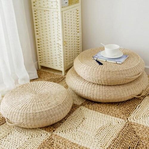 1pc Floor Pillow Eco-Friendly Round Straw Cushion Hand Woven Tatami Floor Mat Yoga Tea Ceremony Meditation Pad Home Decor 40cm