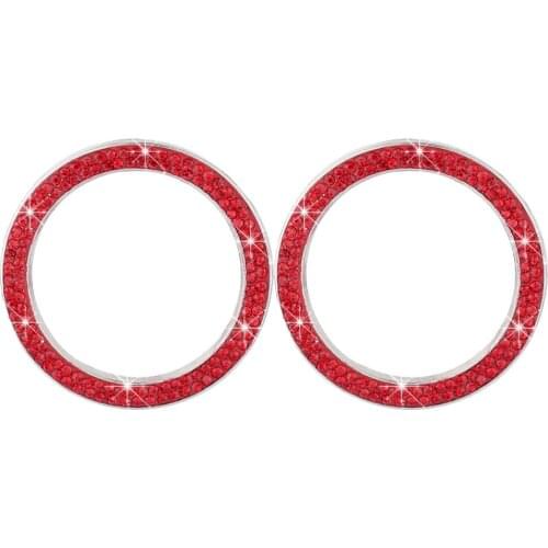 2PCS Car Ignition Button Ring Sticker Engine Start Stop Button Ring Decal Crystal Bling Rhinestone Car Decor Accessories (Red)
