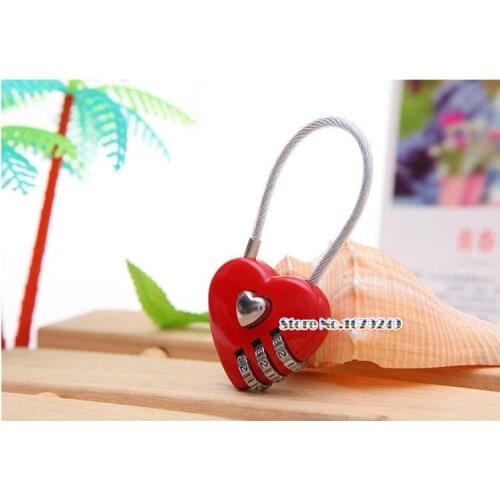 200pcsx 3Digits Lovely Heart Shape Resettable Combination Padlock Metal Luggage Suitcase Bag Diary 3 Digits Lock Cabinet Safe