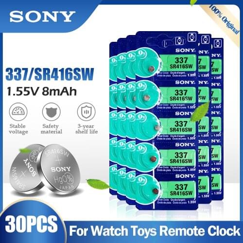 30PCS Sony Original 337 SR416SW SR416 LR416 V337 GP337 1.55V Silver Oxide Battery For Watch Hearing Aid Toys Button Cell Coin