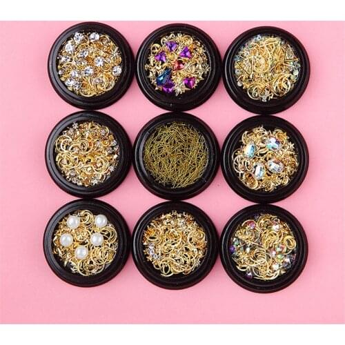 3D Nail Art Decoration Japanese Style Metal Rivets with Variety of Colors Diamond Shaped Crystal Gemstones Gold Mixed Colors ~ 1