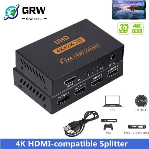 4k HDMI-compatible Splitter Full HD 1080p Video HDMI-compatible Switch Switcher 1X4 Split 1 in 4 Out For HDTV DVD