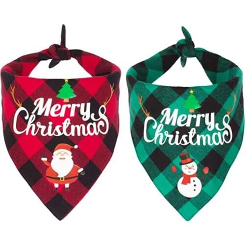 Dog Bandana Apparel Christmas Classic Plaid Pet Scarf Bibs Kerchief Merry XMAS Santa Snowman Print for S M L Animal Cotton 50pcs