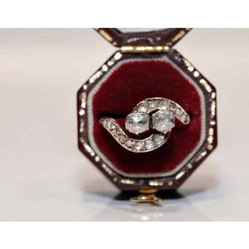 ANTIQUE ORIGINAL OTTOMAN 12K GOLD NATURAL ROSE CUT DIAMOND DECORATED RING