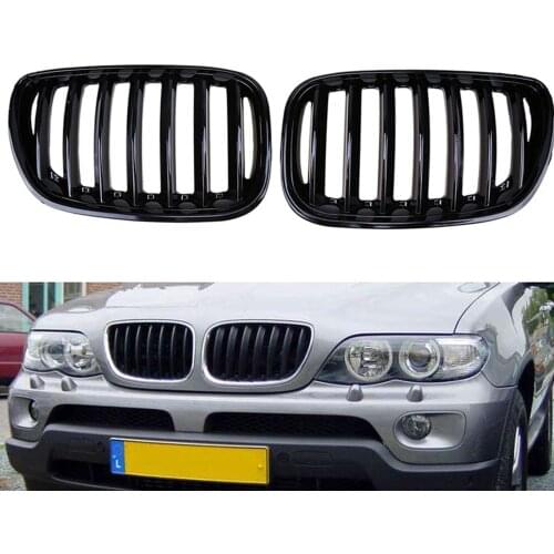 Artudatech 51137124815 51137113733 Fit for BMW X5 E53 2004-2006 X Series Gloss Black Car Front Kidney Grill Grille Cover