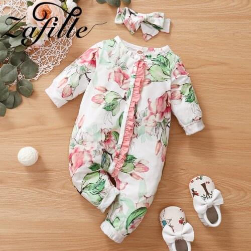 ZAFILLE White Floral Ruffle Babys Rompers 3-24M Toddler Infant Baby Girl Winter Clothes Jumpsuit For Kids Girl Overalls