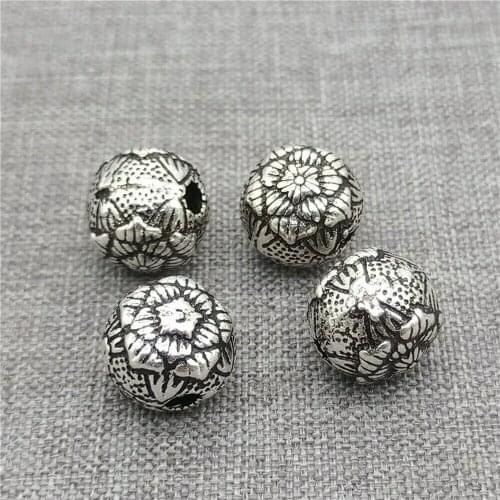 Sterling Silver Flower Round Beads for Bracelet Necklace 10mm 12mm 14mm 20mm
