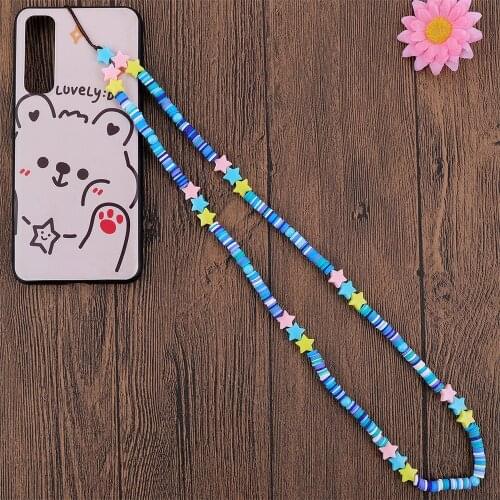 Colorul Soft Pottery Cute Star Handmade Long Beaded Chain For Mama Mobile Phone Cell Phone Strap Lanyard Jewelry Gift