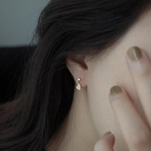 Delicate stud earrings for women Love heart shape mini round Clear zircon 925 sterling silver jewelry earlobe piercing accessory