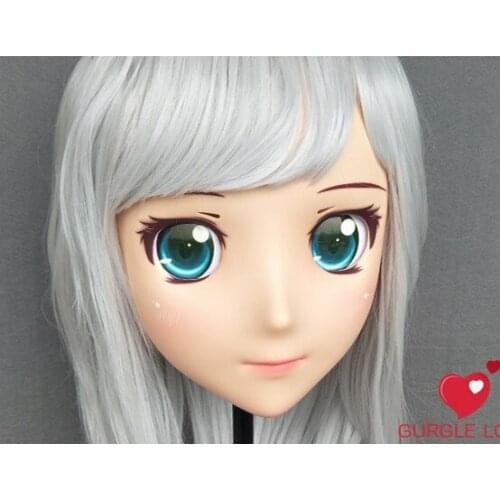 DM142) Female Sweet Girl Resin Half Head Kigurumi Mask With BJD Eyes Cosplay Japanese Anime Role Lolita Mask Crossdress Doll