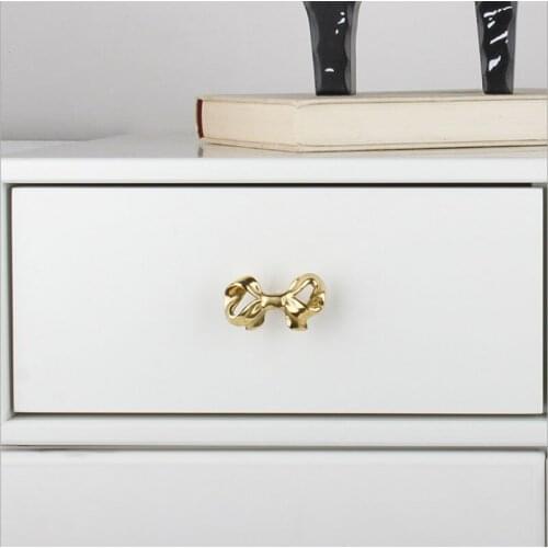 Furniture Hardware Handles Golden Brass Bowknot Handles And Knobs Bedroom Cabinet Handles Kitchen Drawer Pulls Modern Luxurious