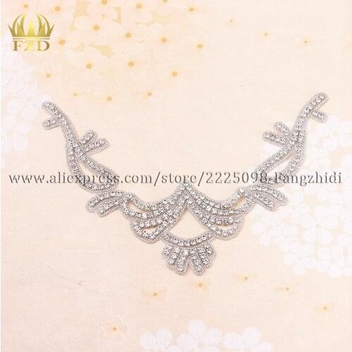 FZD 30 PCS Handmade Iron On Sewing Beaded Bridal Sash Rhinestone Applique for Garments Waistband Sash Belt