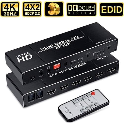 HDMI 2.0 Matrix 4K@60Hz HDMI Matrix 4x2 Switch Splitter HDCP 2.2 HDMI 4X2 matrix Swicther with audio HDR