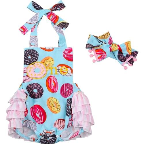 Ma&Baby 0-24M Newborn 1st Birthday Baby Girl Romper Infant Baby Girl Donuts One Printed Jumpsuit Backless Overalls Outfits