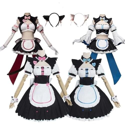 Anime NEKOPARA Cosplay Costume Chocolat and Vanilla Cosplay Wig Maid Uniform Womens Dress Outfit Halloween Party Roal Costume
