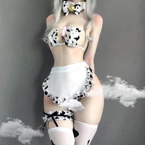 Cow Cosplay Costume Maid Bikini Anime Girls Swimwear Clothing Bra Panty Stocking