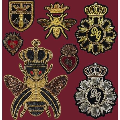 Toothbrush Embroidery Metal Beaded Crown Bee Love Applique Clothing Jacket Badge Patches for Clothing
