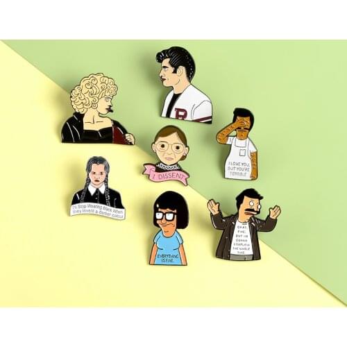 Character type Fashion Metal Pins Adams Wednesday Movie Anime Cartoon Roles Brooches Badges Clothes Pins Jewelry Gifts For Fans