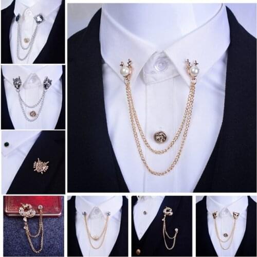 Hot Best Suit Blouse Shirts Collar Clip Neck Tip Design For Men Brooch Pin Chain Punk