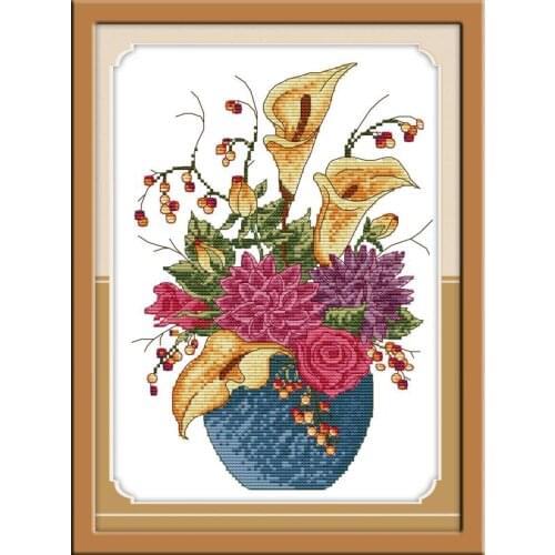 Joy Sunday Vase Cross Stitch Kits Embroidery Sests Needlework Sets 11&14CT DIY Cross Stitch on Canvas Chinese Embroidery Sets