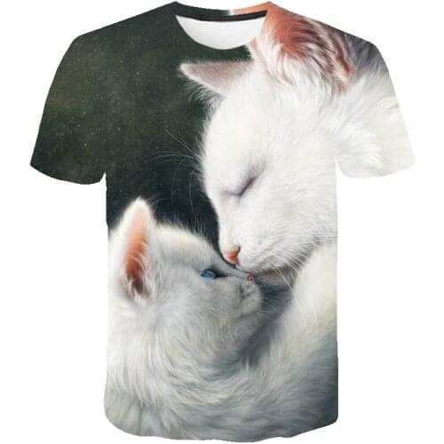 New for 2021 Cool Fashion T Shirt For Men O Neck Two Cats Print 3d t shirt Summer Short Sleeve T Shirts Male T Shirts S-6XL