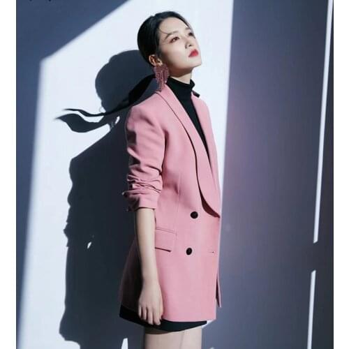 Qian Han Zi designer office elegant fashionable double-breasted blazer Lapel long sleeve slim Casual Mid-length coat