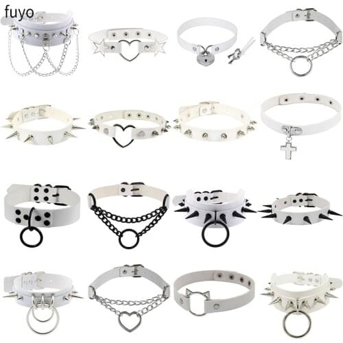 Punk Lock Key Metal Spike Choker PU Leather Collar Necklace Chain Heart Necklace Statement Jewelry for Women Neck Accessories