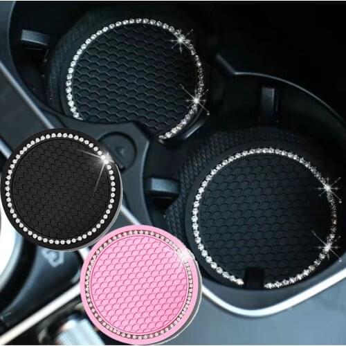 Car Water Cup Pad Anti-Skid Bottle Holder Coaster Diamond Rhinestone Rubber Mat Auto Cup Holders Diameter 7cm