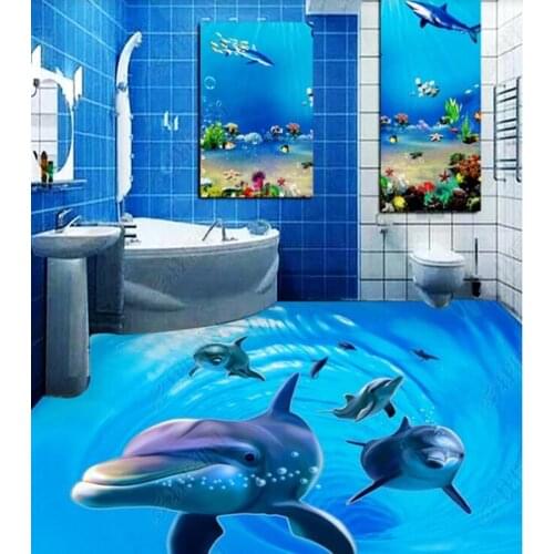 PVC Whirlpool Dolphin natural landscape non-slip waterproof self-adhesive 3D floor sticker tiles bathroom 3D wallpaper