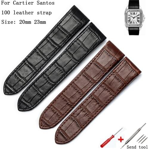 Watch accessories 20mm 23mm for Cartier leather strap Santos100 mens and womens sports leisure business leather strap