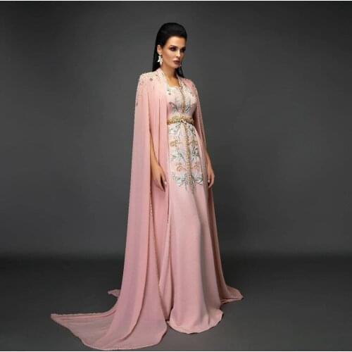 Pink Simple Elegant Moroccan Caftan Evening Dress A-Line Floor Length Saudi Arabia Special Occasion Prom Dress Summer Dress