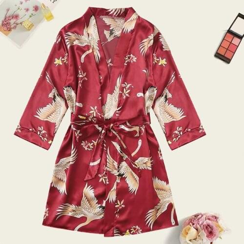 S-4XL New Animal totem print Red bride Satin Silk Pajamas Women Nightdress Lingerie Robes Underwear Sleepwear Sexy team bride T5