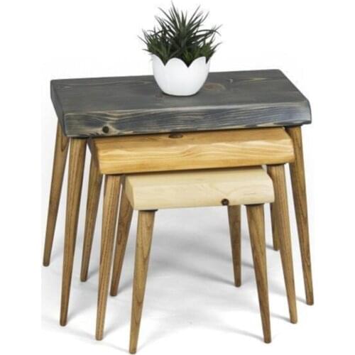 Modern Natural Wood Solid Billet 3'lü Zigon Coffee table coffe table