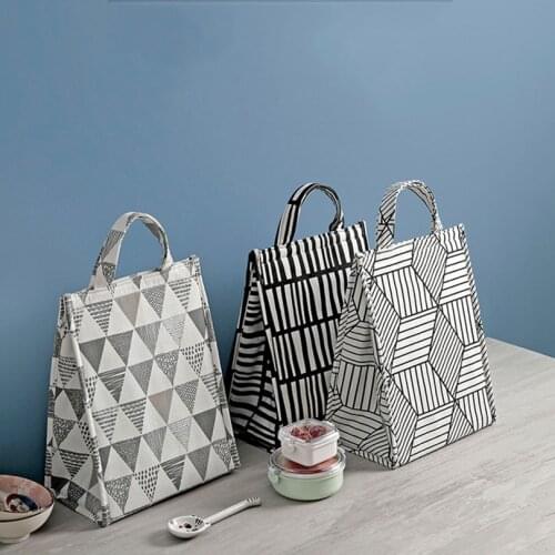 Large Capacity Fresh Cooler Bags Waterproof Oxford Portable Geometry Thermal Lunch Bag For Women Lunch Box Tote Picnic Food Bags