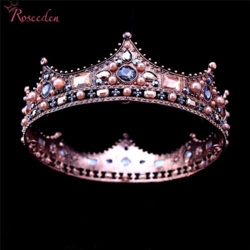 Baroque Vintage Bridal Wedding Tiara Crown Big Rhinestone Pearl Party Prom King Queen Tiaras Diadem RE908