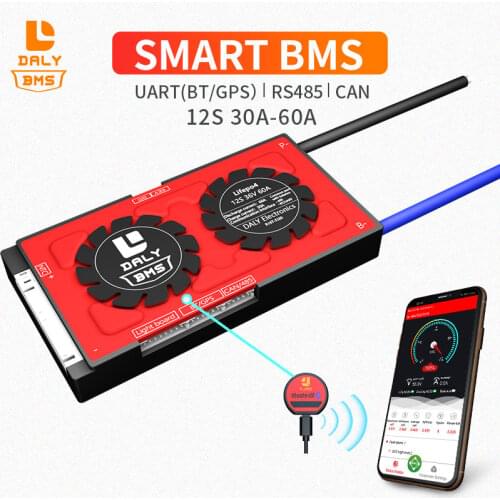 Smart BMS 18650 lithium battery lifepo4 smart BMS 12s 36V 30A 40A 60A common port with uart 485 CAN function for solar