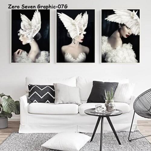 Vintage Modern Woman With Feather Headdress Photo Canvas Painting Wall Art Poster Print Pictures For Home Decoration