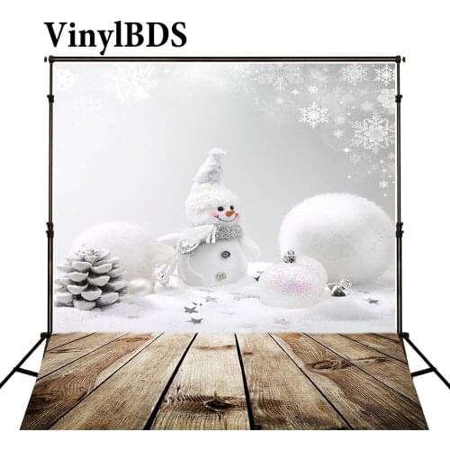 VinylBDS Newborn White Snowman Christmas Photography Backdrops Wood Floor Photo Background Children Snowflake for Photo Studio