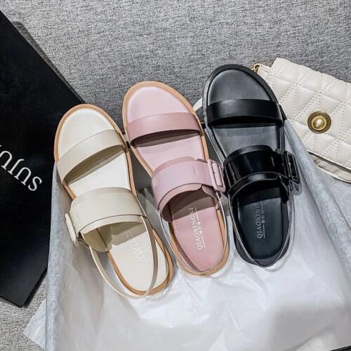Plus size 43 Womens Summer Woman Roman Open Toe Shoes Buckle Ladies Flat Comfortable Beach Sandals